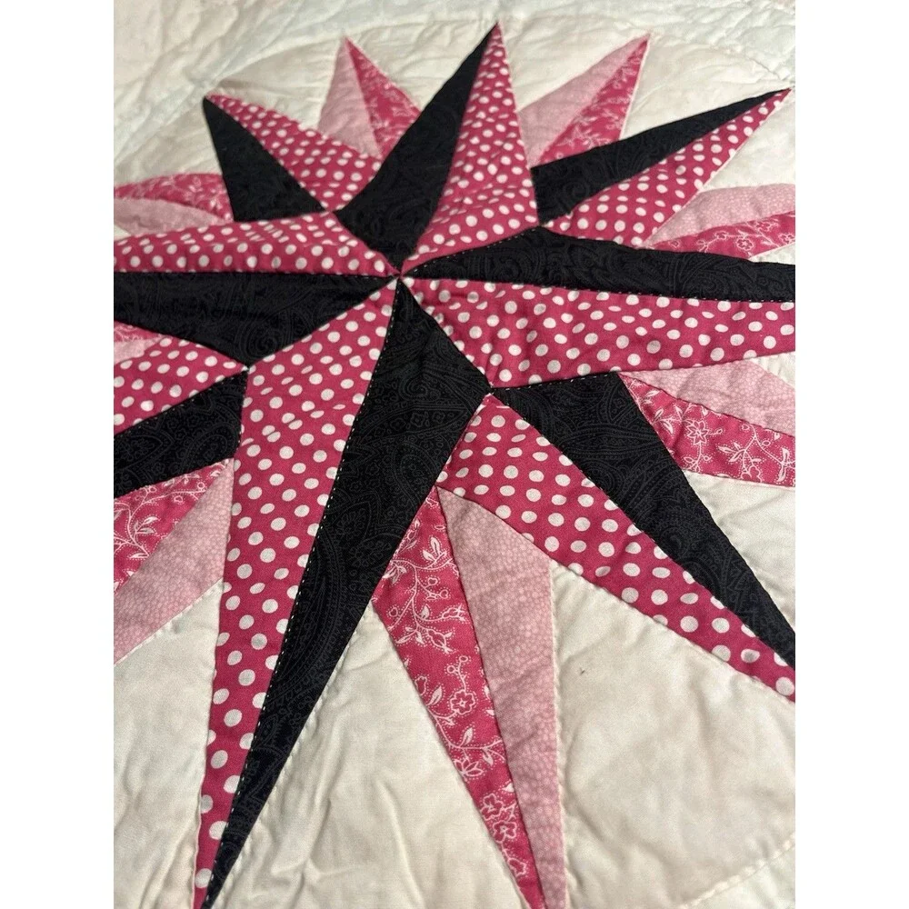 Hand Sewn Mariner’s Compass Black Pink White 45x45” Wall Hanging Lap Blanket